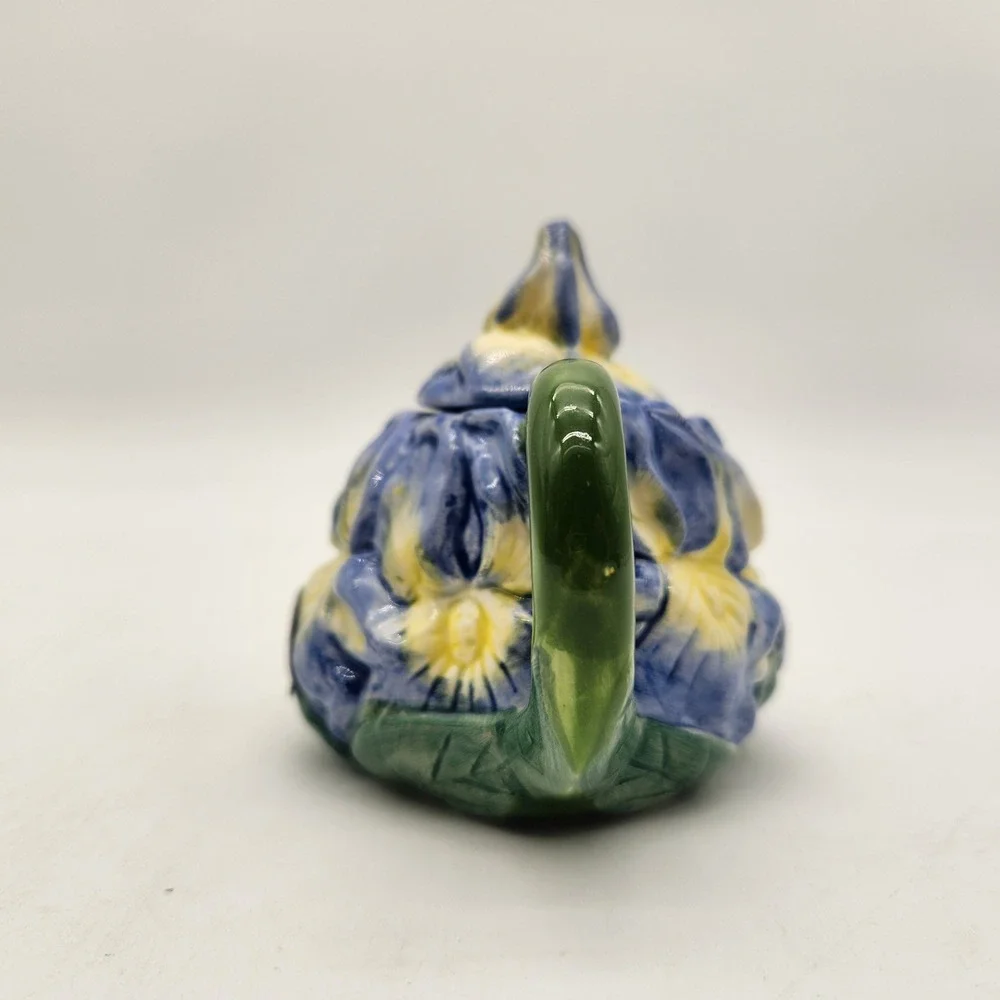 Papel Freelance Blue Yellow Iris Flower Miniature Teapot Hand Painted‎ Ceramic
